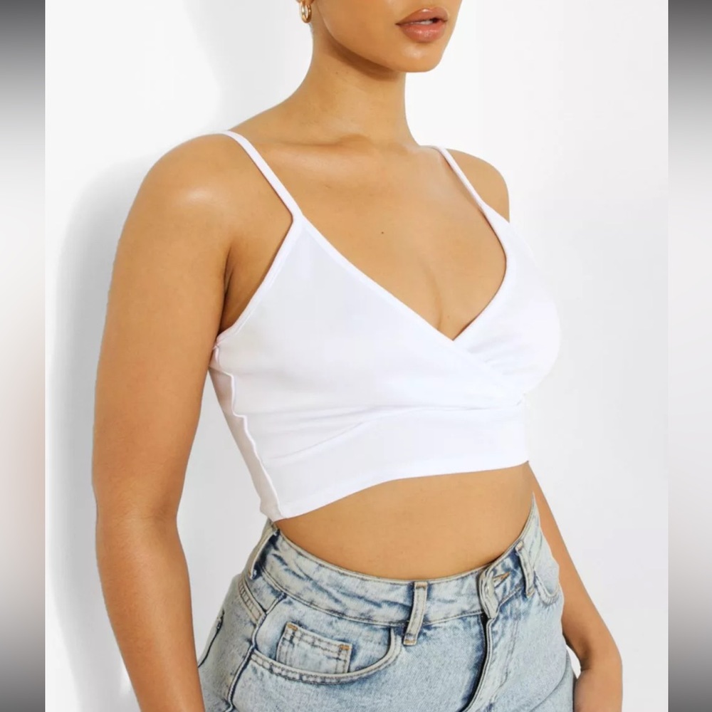2 FOR $10 SALE - Cropped White V Neck Cut Tank Top